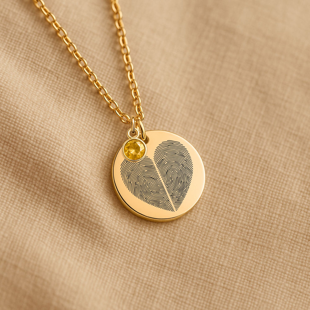 Personalized Fingerprint Heart Necklace with Birthstone ❤️