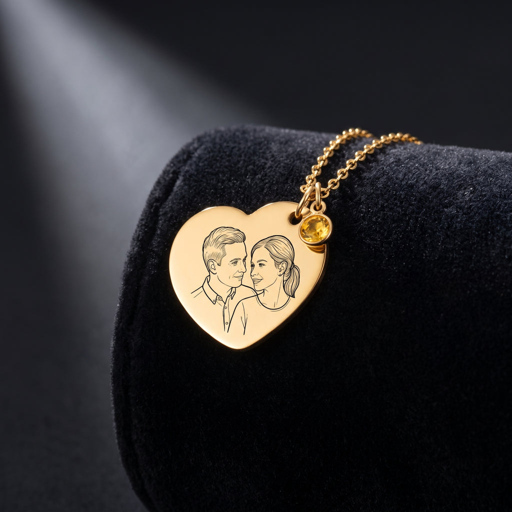 Personalized Photo Heart Necklace with Birthstone 💛