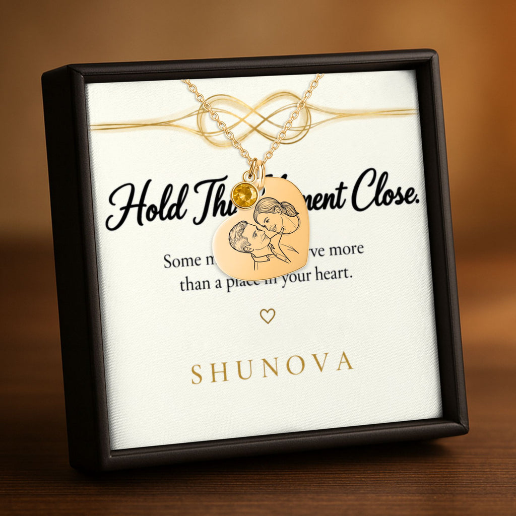 Personalized Photo Heart Necklace with Birthstone 💛