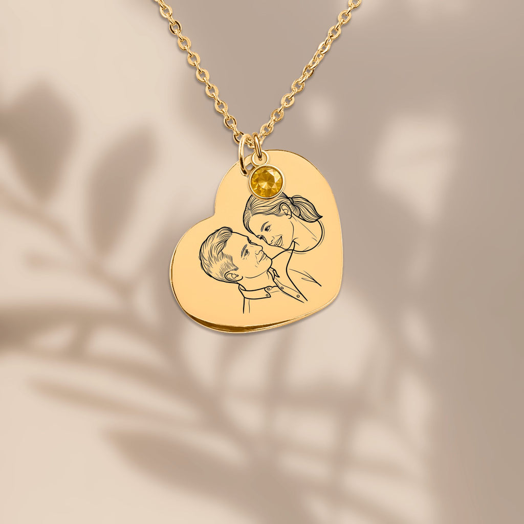 Personalized Photo Heart Necklace with Birthstone 💛