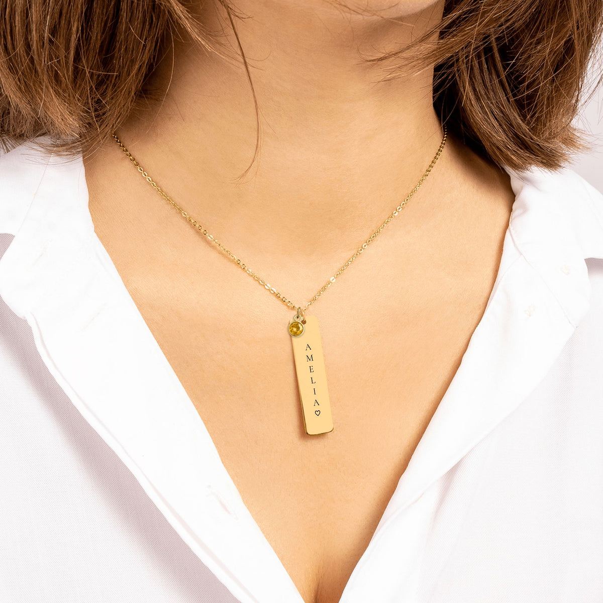 Personalized Vertical Name Necklace with Birthstone 💎
