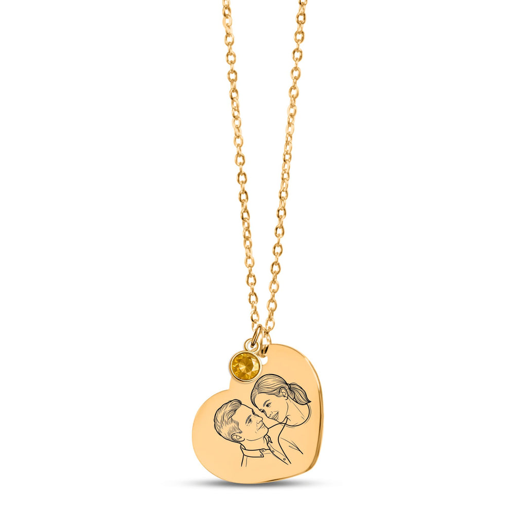 Personalized Photo Heart Necklace with Birthstone 💛