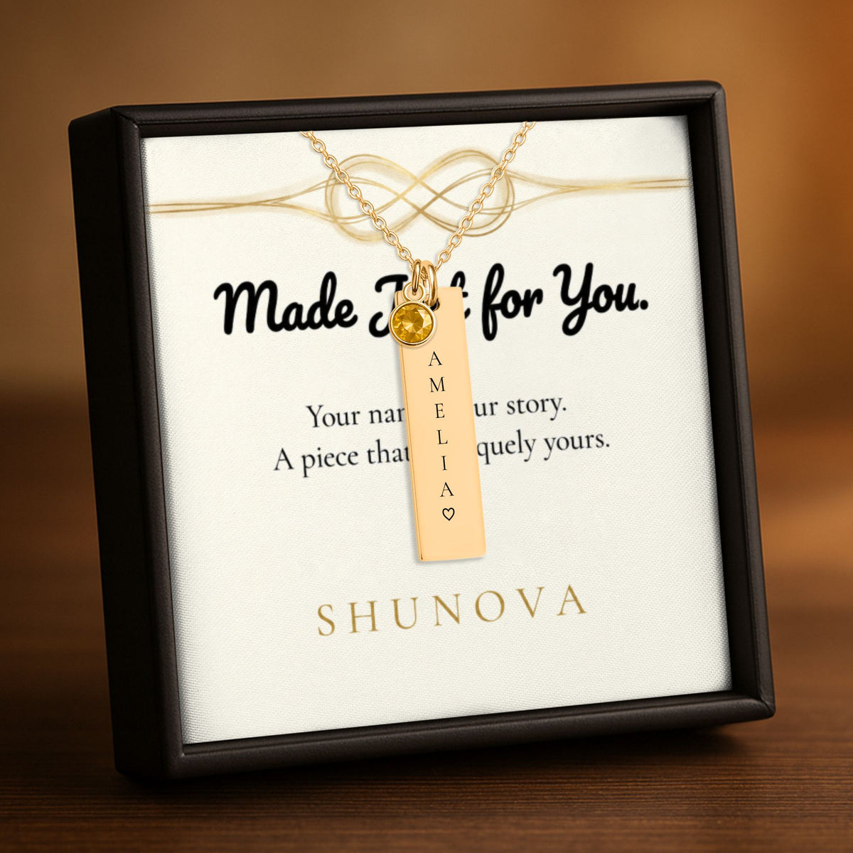 Personalized Vertical Name Necklace with Birthstone 💎