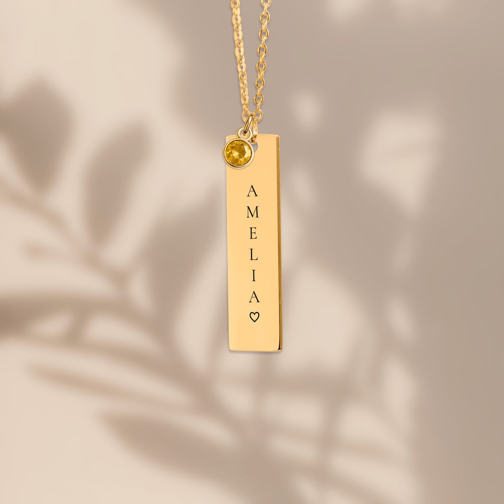 Personalized Vertical Name Necklace with Birthstone 💎