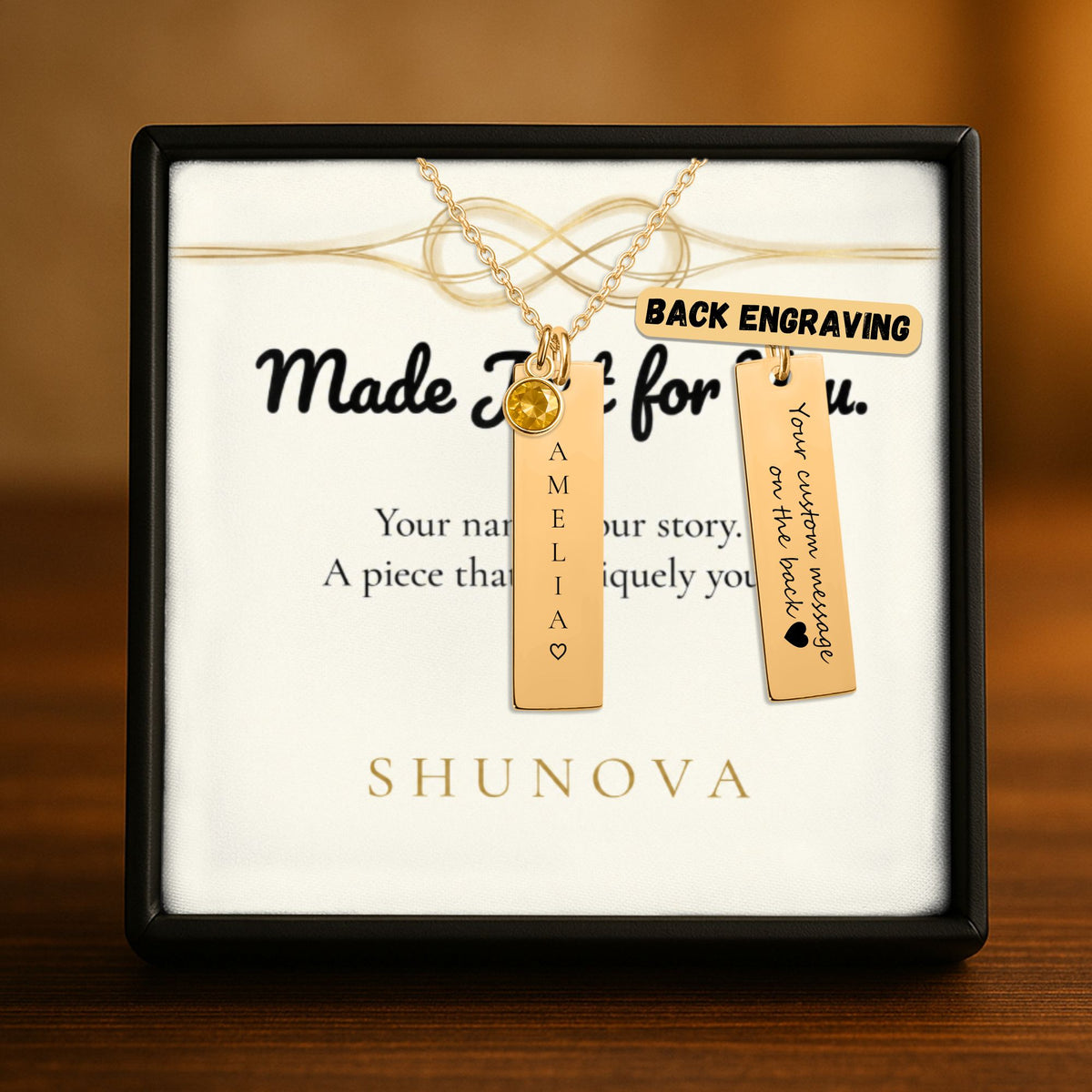Personalized Vertical Name Necklace with Birthstone 💎