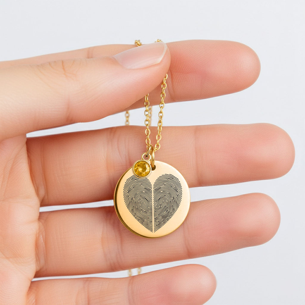 Personalized Fingerprint Heart Necklace with Birthstone ❤️