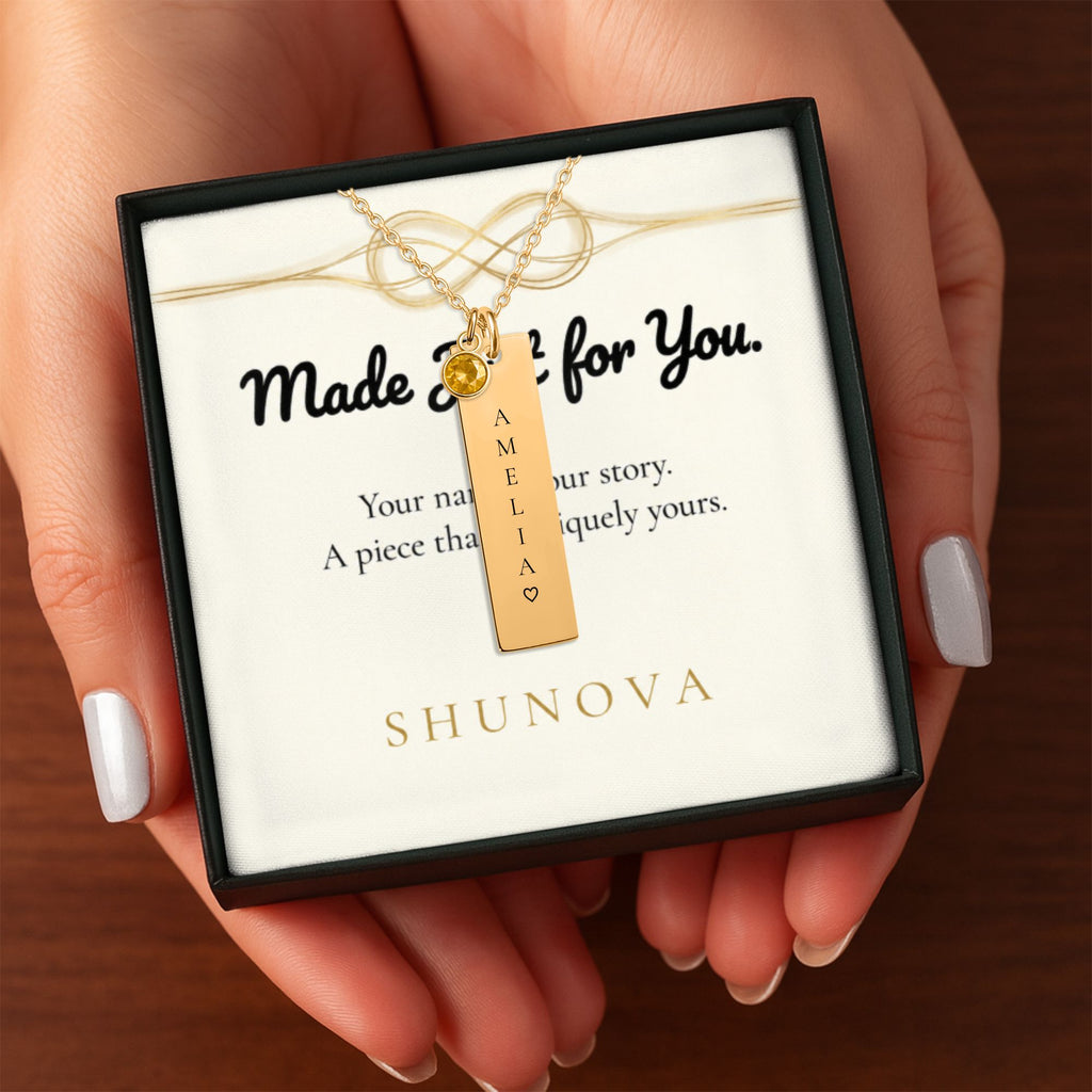 Personalized Vertical Name Necklace with Birthstone 💎